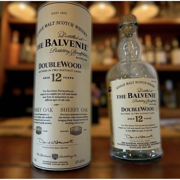 Empty Balvenie DoubleWood 12 Year Single Malt Scotch Whisky Bottle, Tube & Cork - Picture 1 of 4
